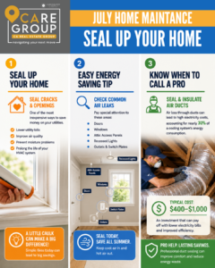Homeowner sealing window air leaks with caulk to reduce summer cooling costs and improve energy efficiency