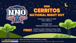 Cerritos National Night Out 2026 at Heritage Park with live music, family activities and public-safety displays