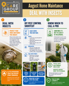 August pest control tips for homeowners to manage wasps, eliminate standing water, reduce mosquitoes, and seal insect entry points