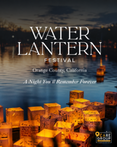 Water Lantern Festival Orange County 2026 featuring glowing lanterns on the water at sunset in Santa Ana, California.