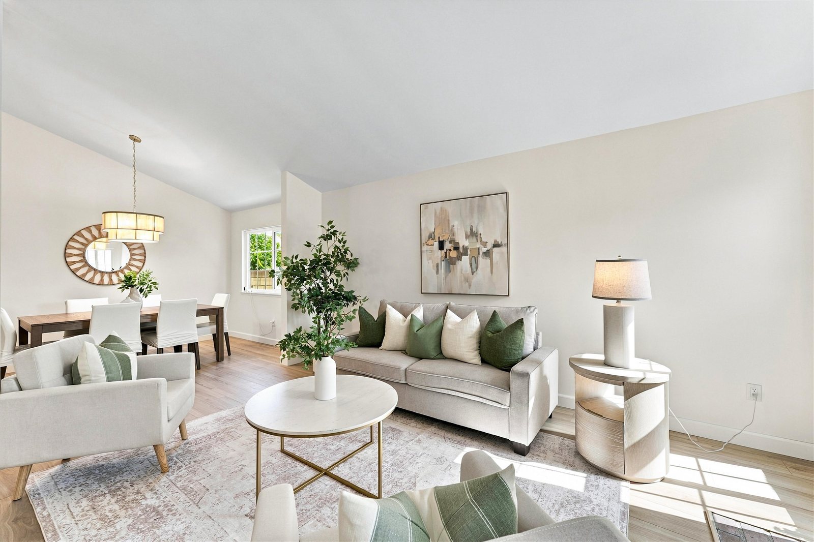Staged living room at 15618 Caulfield Ave in Norwalk