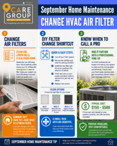 Homeowner changing an HVAC air filter during September home maintenance in Southern California