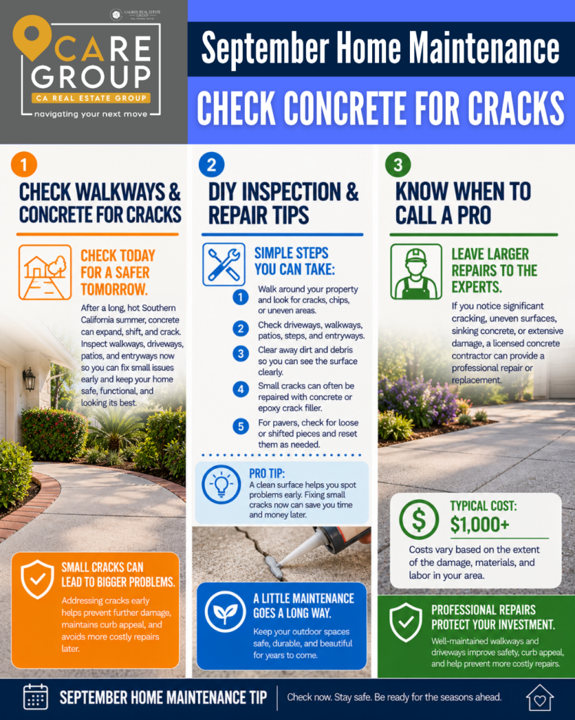 Southern California home walkway being inspected for concrete cracks and uneven surfaces before the rainy season