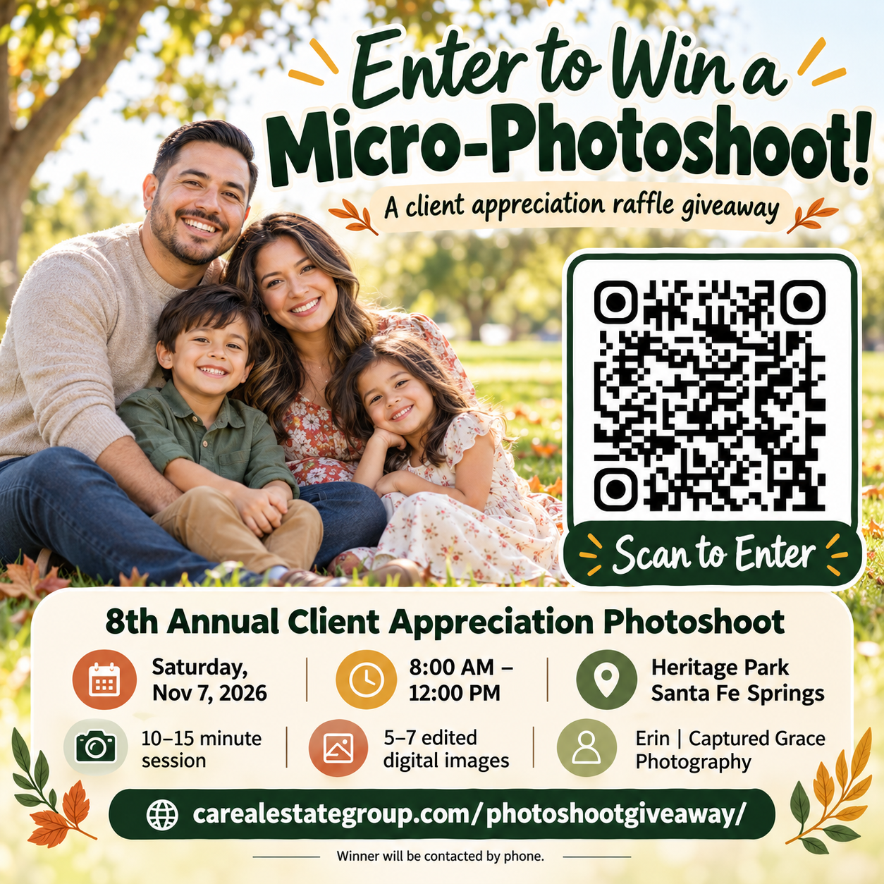 Enter to win a micro-photoshoot - CA Real Estate Group client appreciation raffle